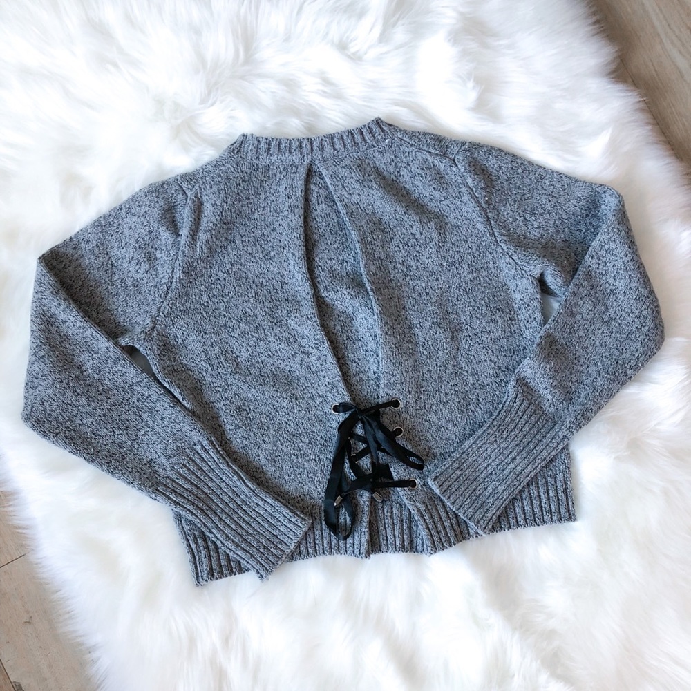 Crewneck Lace Up Back Knit Sweatshirt Sweater